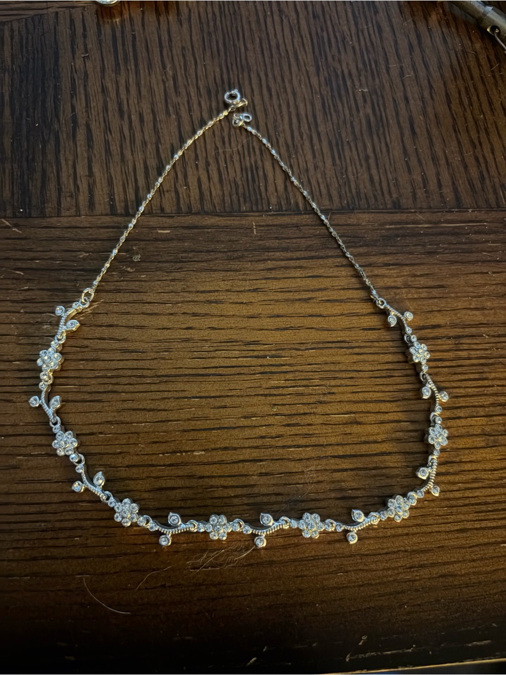 Delicate Floral Silver-Tone Crystal Choker Necklace
